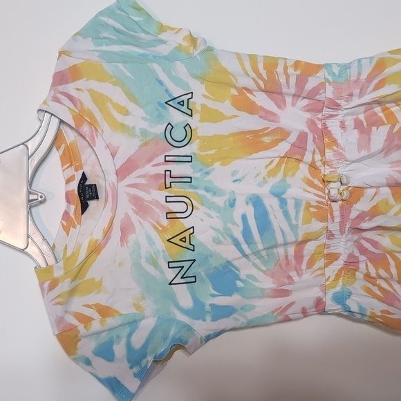 Nautica Girls Rainbow Short Sleeve Jersey Tee Dress with Elastic Cinched Waist - Picture 2 of 5